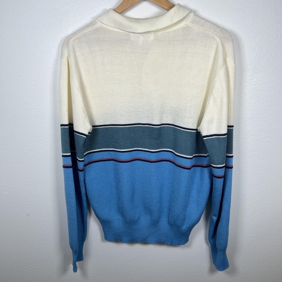 Vintage 90s Y2K Preppy Grunge Striped Sweater Pullover Collar Large - Picture 3 of 9
